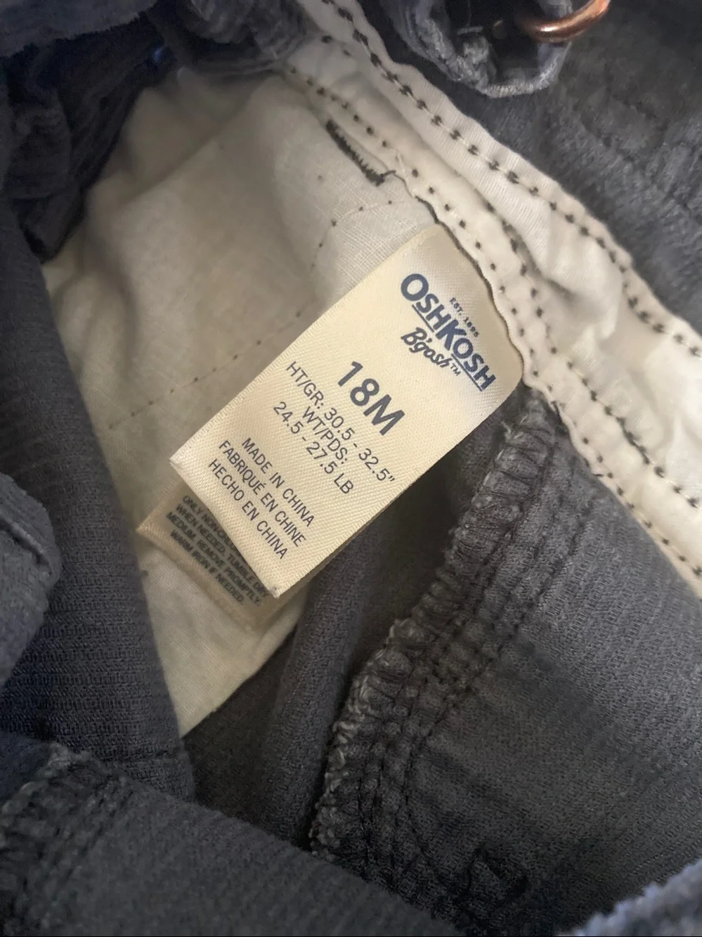 Oshkosh gray cotton corduroy overalls, 18M.